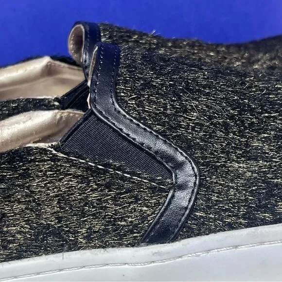 Luichiny Vay Kay Faux Fur Black & Gold Slip-on Loafers Black Trim White Sole 8.5 - Picture 7 of 13